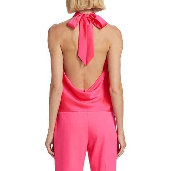 NEW $198 Favorite Daughter Take a Bow Pink Satin Silky Halter Tank Size Large - Picture 2 of 7